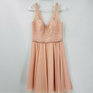 Morilee Madeline Gardner Bridesmaid Prom Formal Gala Blush/Nude Lace Bodice Dres